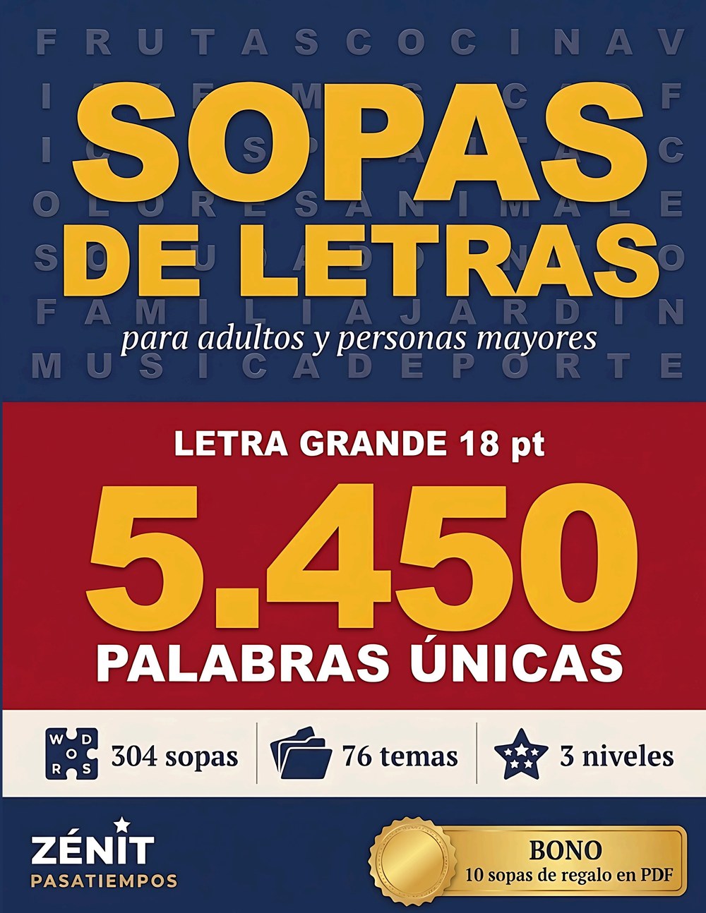 Portada del libro Sopas de Letras para Adultos y Personas Mayores